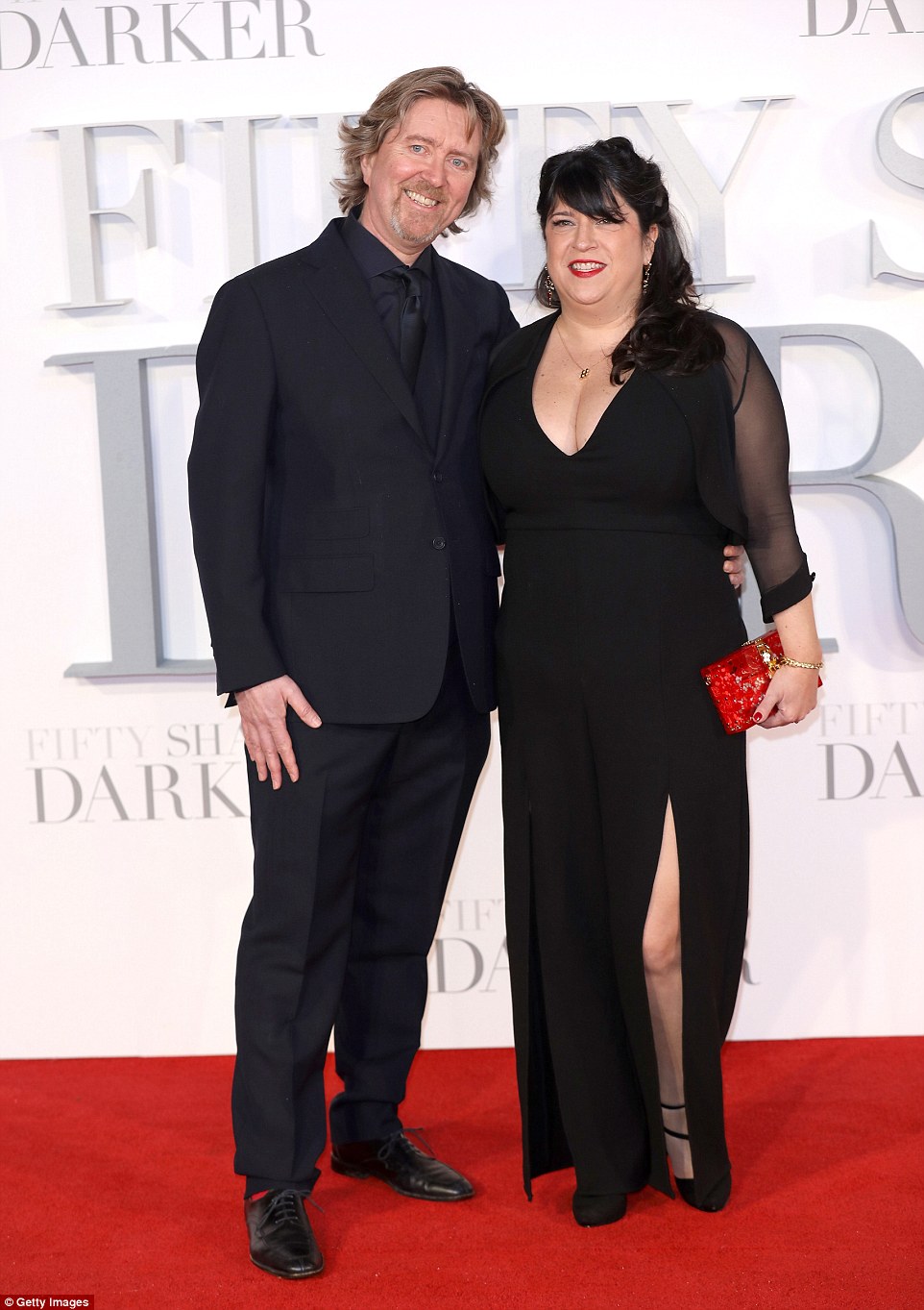 Proud moment: Author E.L. James and her husband Niall Leonard put in a joint appearance at the premiere 