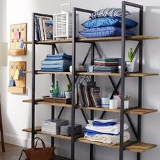  - Brucs Large Pine And Iron Rack With 4 Shelves - Towel Racks & Stands