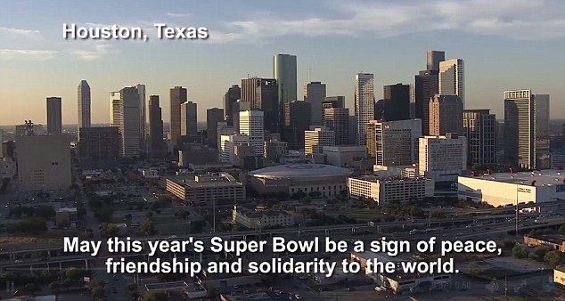 In the message, spoken originally in Spanish, the pope says he hopes the Super Bowl will be 'a sign of peace, friendship and solidarity for the world'