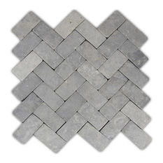 CNK Tile - Herringbone Stone Mosaic Tile, Light Gray - Mosaic Tile