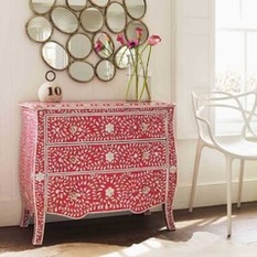  - Floral Pink & Mother of Pearl Inlay Chest of Drawers - Chests of Drawers