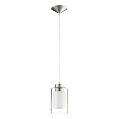 Quorum International - Glass Pendant Light, Satin Nickel and Clear White, 5"x9.25" - Pendant Lighting