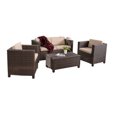 GDFStudio - Venice 4-Piece Outdoor Wicker Sofa Set, Dark Brown - Outdoor Lounge Sets