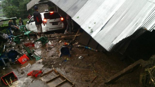 The landslide flattened homes in Bali.