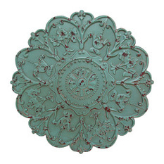 Stratton Home Decor - Medallion Wall Decor, Distressed Blue - Wall Sculptures