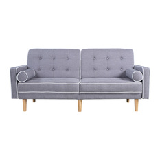 Divano Roma Furniture - Midcentury Modern 2-Tone Splitback Tufted Linen Futon, Light Gray - Futons