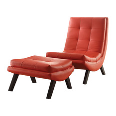 Officestar - Tustin Lounge Chair and Ottoman Set With Red Fuax leather fabric & Black Legs - Indoor Chaise Lounge Chairs