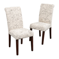 GDFStudio - Script Printed Linen Dining Chairs, Set of 2 - Dining Chairs