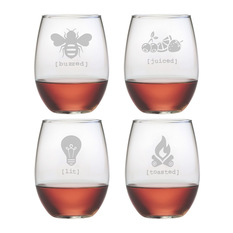 Susquehanna Glass - Tipsy Stemless Wine Glasses, Set of 4 - Wine Glasses