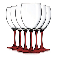 TableTop King - Nuance Wine Glasses With Colored Stem Accent, Red, Set of 6 - Wine Glasses