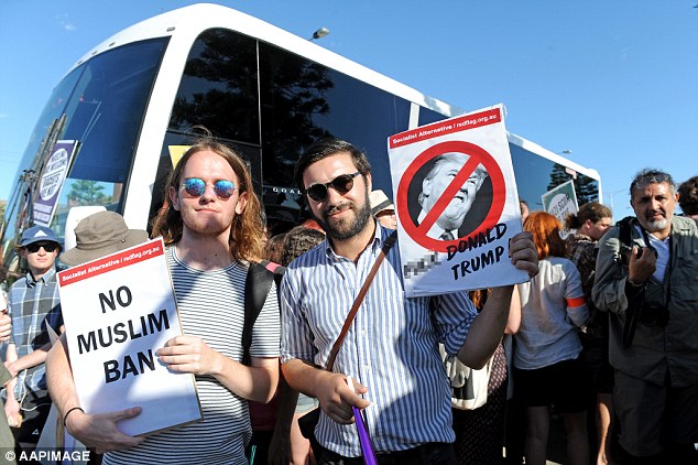 The protesters also took aim at Donald Trump and his immigration ban