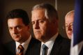 Then Opposition Leader Malcolm Turnbull stands with Nick Xenophon and Andrew Robb on August 10, 2009, to  launch the ...