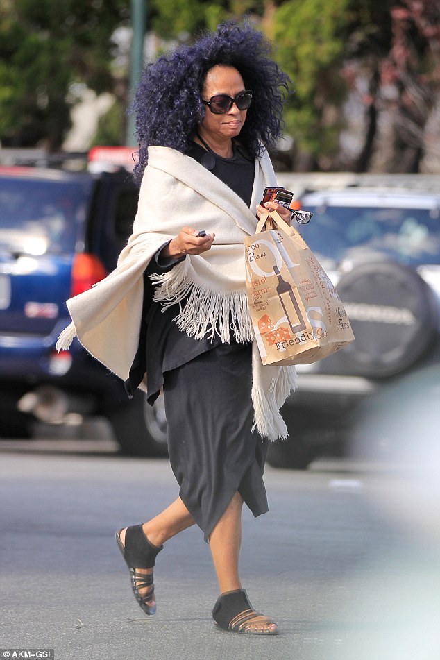 Big hair: Diana Ross showed off a mass of purple curls as she stepped out in Beverly Hills on Saturday