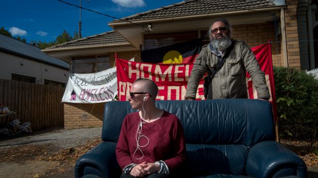 Kelly Whitworth and Joel Byron from the Homeless Persons' Union Victoria which wants the Andrews government to make the ...