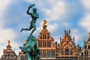 The Brabo fountain, created in 1887, in Antwerp's Grote Markt.