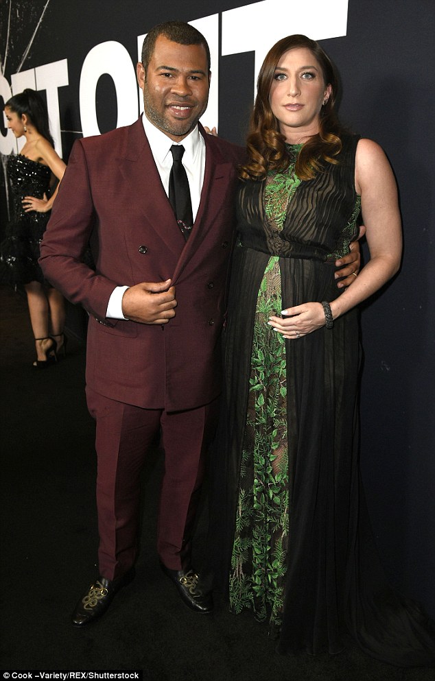 Debut: As it was the premiere, it made sense that first time director Jordan Peele, 37, also walked the red carpet with wife Chelsea Peretti who is expecting their first child