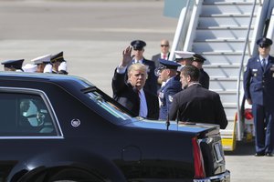 President Donald J. Trump steps off Air Force One at MacDill Air Force Base in Tampa, Fla., Feb. 6, 2017. This is the commander in chief's first visit to the base.