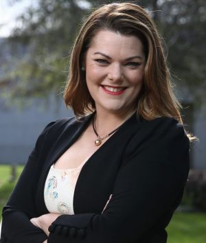 Portrait of Greens Senator Sarah Hanson-Young at Parliament House in Canberra on Monday 29 August 2016. Photo: Alex ...