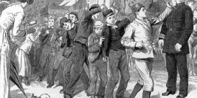 Contemporary engraving depiction of the 1889 schoolchildren's strike