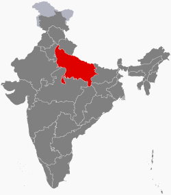 Location of Uttar Pradesh in India