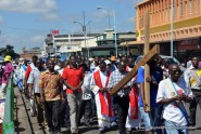 Roman Catholic Church members march along Julius Nyerere Way on Good Friday.