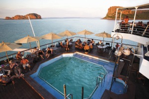 Poolside on deck.