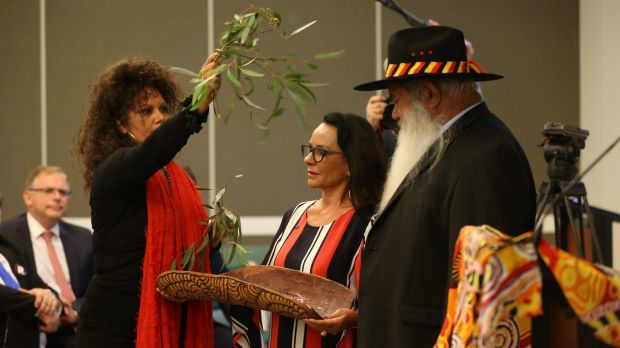 Linda Burney, Malarndirri McCarthy and Pat Dodson welcomed Opposition Leader Bill Shorten to the ALP caucus meeting.