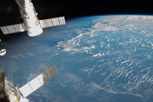 File - This Earth view from the International Space Station Apr. 1, 2015 (bottom left corner) is Soyuz TMA-15M which carried NASA astronaut Terry Virts, ESA (European Space Agency) astronaut Samantha Cristoforetti and Russian cosmonaut Anton Shkaplerov to the ISS back in November 2014 and will remain until May 2015.