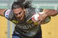 Brumby Jordan Smiler runs through the Toulon defence.