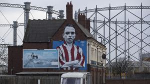 A mural of a Sunderland football hero, Raich Carter adorns the wall of the Blue Bell Pub in Hendon, his former home ...