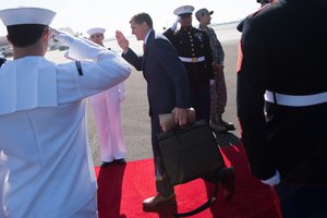 National Security Advisor Michael Flynn returns a salute upon his arrival at MacDill, AFB, FL, Feb. 6, 2017