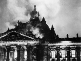 Flames rise from Germany's Reichstag in the infamous 1933 blaze used by the Nazis to garner greater support.