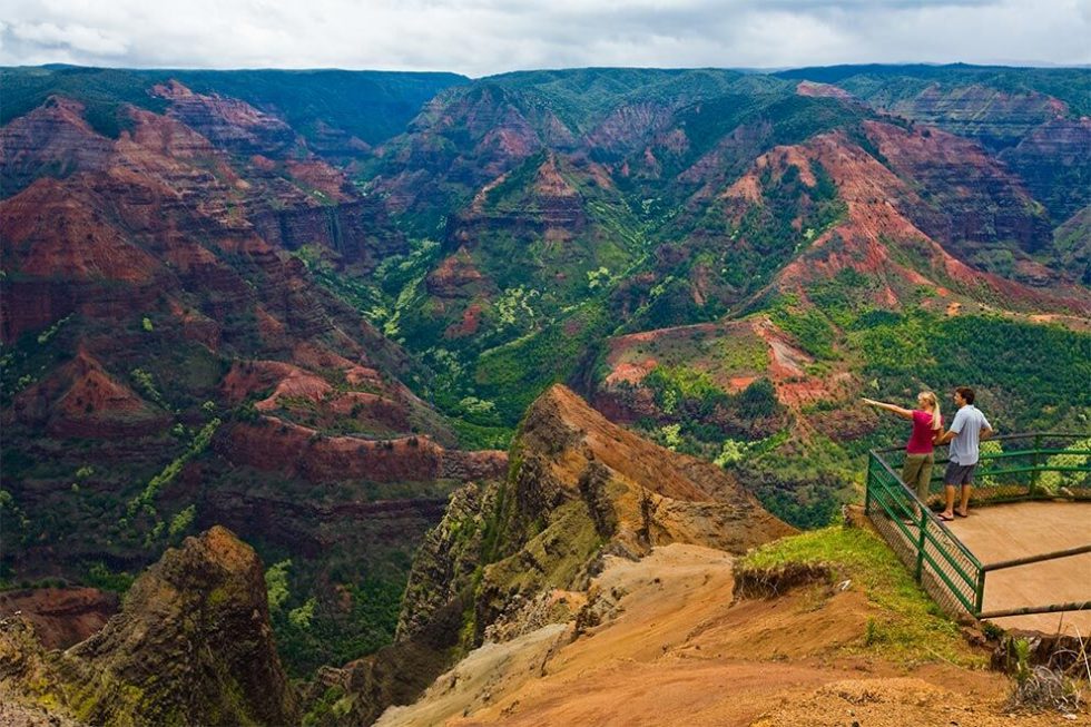  Hire a car in Kauai and visit observation points overlooking Waimea Canyon. It is especially  beautiful at sunset.  Credit: Hawaii Tourism Authority (HTA) / Tor Johnson