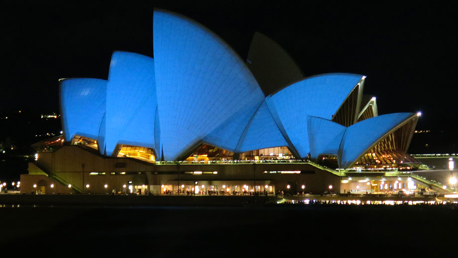 Sydney Opera House illuminated blue