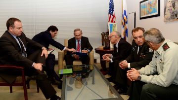 Prime Minister Benjamin Netanyahu and his aides at Israel's embassy, Washington, February 14, 2017.