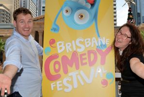 Comedians Damian Power and Mel Buttle at the Brisbane Comedy Festival launch.