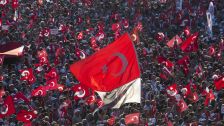 Turkish national flags waving during a pro-democracy demonstration in Istanbul, Turkey, July 24, 2016. 