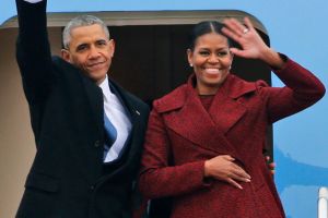 Barack and Michelle Obama farewell the White House.