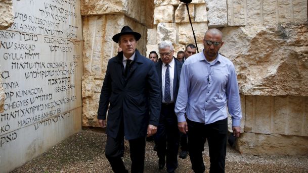 Heinz-Christian Strache, leader of the Austrian Freedom Party, at the Yad Vashem Holocaust museum in Jerusalem, April 12, 2016.