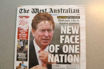 Headshot of Colin Barnett with red hair on the front page of The West Australian newspaper