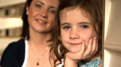 Michaela with her daughter Ciara 7 at their Balmain home. Ciara has neuroblastoma which is in remission after treatment ...