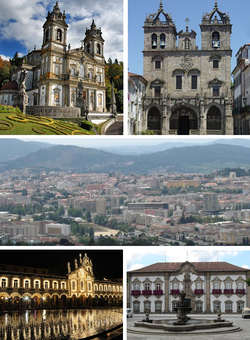 From left to right: Bom Jesus do Monte, Braga Cathedral, Braga Baixa, Republic Square, Municipal Palace