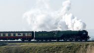 APPLEBY, ENGLAND - FEBRUARY 14:  The Tornado steam locomotive pulls the first timetabled main line steam-hauled service ...