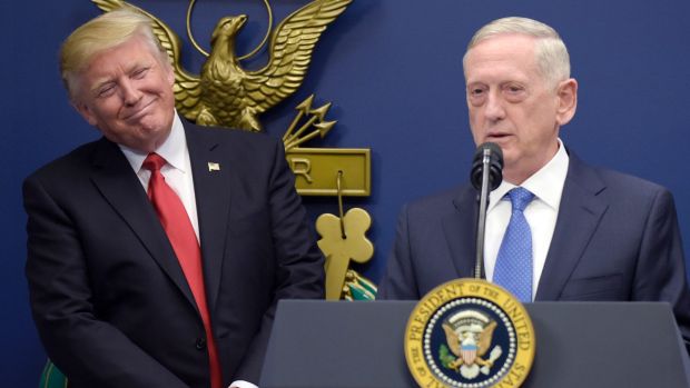 Defence Secretary Jim Mattis, right, is seen as a bulwark against President Donald Trump's potential adventurism.