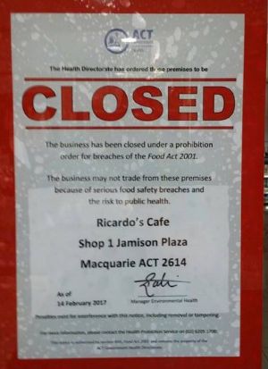 The sign showing Ricardo's cafe in Jamison Plaza had been closed.