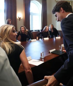 Eyes for him only ... Ivanka Trump and Justin Trudeau.