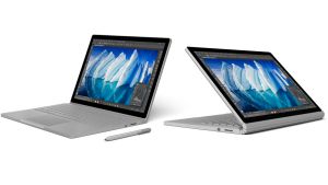 The Surface Book's tablet-like screen can attach to the base either way.