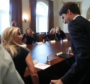 Eyes for him only ... Ivanka Trump and Justin Trudeau.