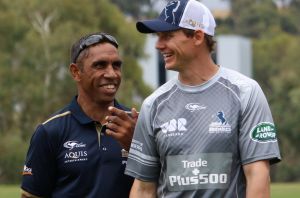 Stephen Larkham and Andrew Walker at Brumbies training.