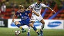 NEWCASTLE, AUSTRALIA - FEBRUARY 13:  Andrew Hoole of the Jets contests the ball with Daniel Georgievski of the Victory during the round 19 A-League match between the Newcastle Jets and Melbourne Victory at McDonald Jones Stadium on February 13, 2017 in Newcastle, Australia.  (Photo by Tony Feder/Getty Images)